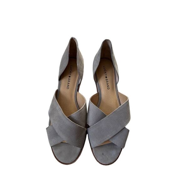 Lucky Brand Sandals Womens 9 M Gallah Criss Cross Slip On Flats Brown Leather - Picture 1 of 7